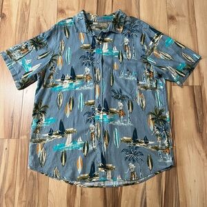 Naturals D&Co Men's Hawaii Surf Short Sleeve Button Shirt Linen Blend Blue Large